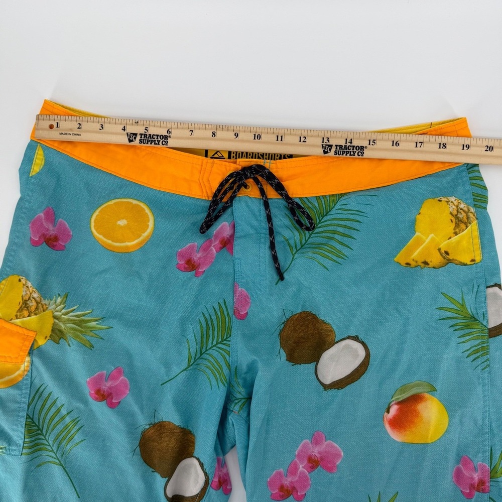 Reef Mens Boardshorts Size 38 Blue Tropical Fruit Coconut Pineapple Swim Trunks - Picture 5 of 11